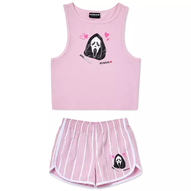 Pink Ghost Face Tank Top and Shorts Set - Scream at Spencer's