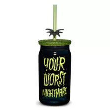 Your Worst Nightmare Rhinestone Glass with Straw 15 oz. - The Nightmare Before Christmas at Spencer's