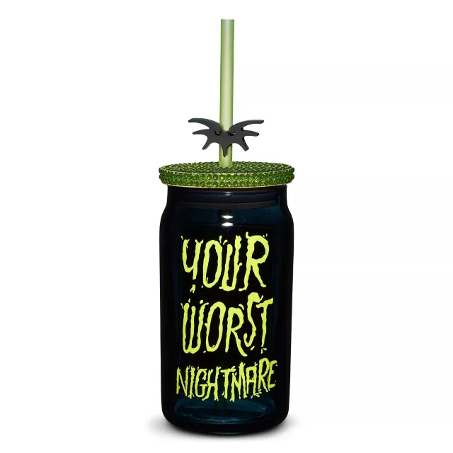 Your Worst Nightmare Rhinestone Glass with Straw 15 oz. - The Nightmare Before Christmas at Spencer's