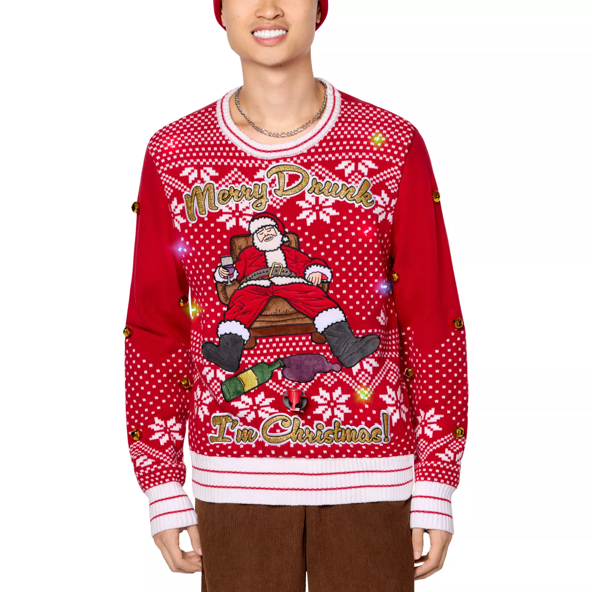 BOOZE BELLY™ Light-Up Merry Drunk Santa Beverage Dispenser Christmas Sweater at Spencer's