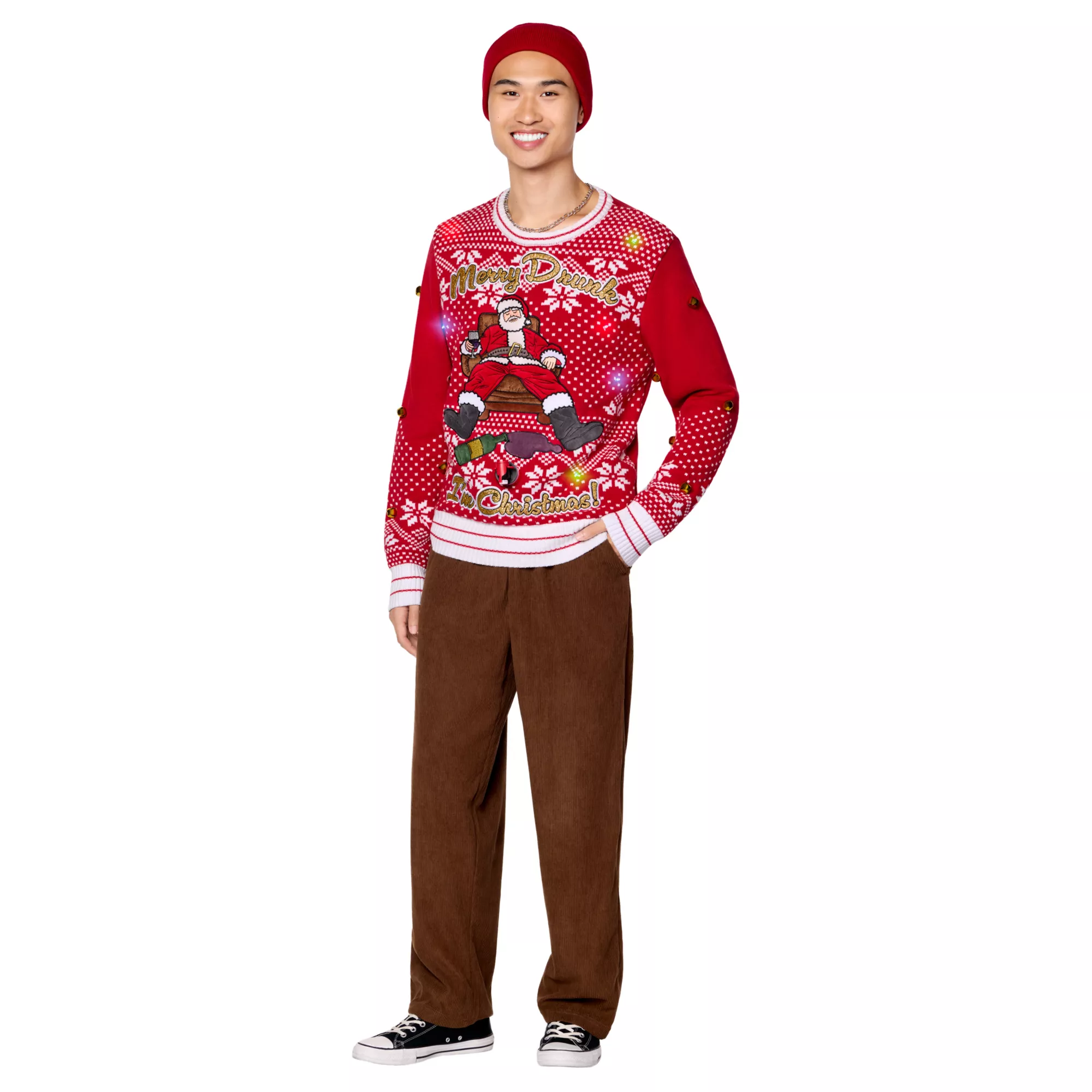 BOOZE BELLY™ Light-Up Merry Drunk Santa Beverage Dispenser Christmas Sweater at Spencer's