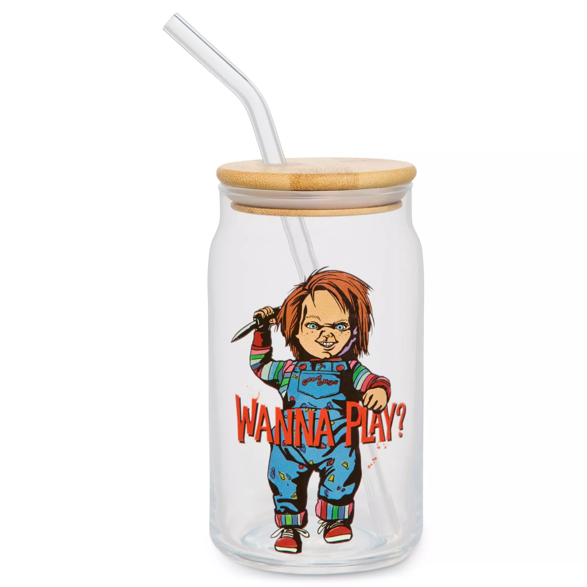 Chucky Wanna Play Glass Cup with Straw - 26 oz. at Spencer's