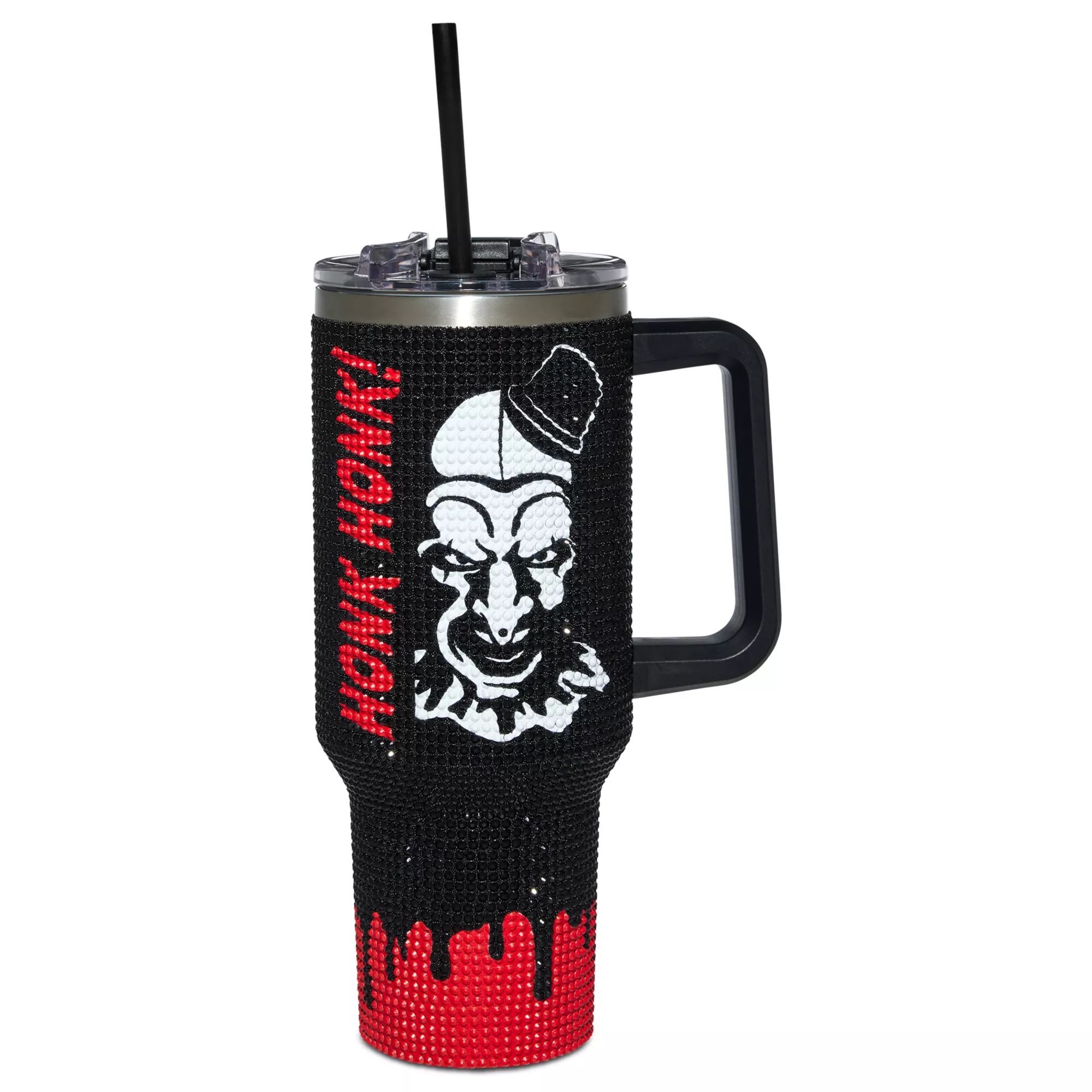 Art the Clown Honk Honk Rhinestone Travel Tumbler with Straw 40 oz. - Terrifier at Spencer's