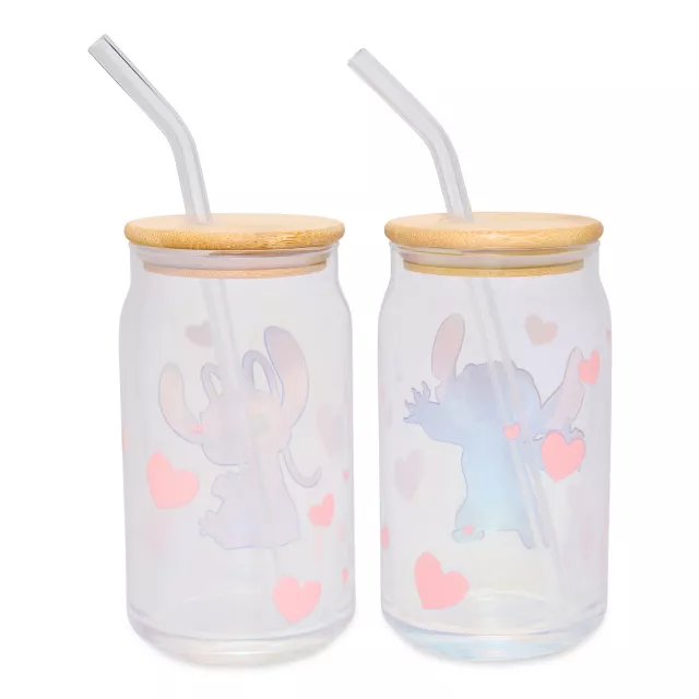 Stitch and Angel Glass Cup with Straw Set 16 oz. - Lilo & Stitch at Spencer's