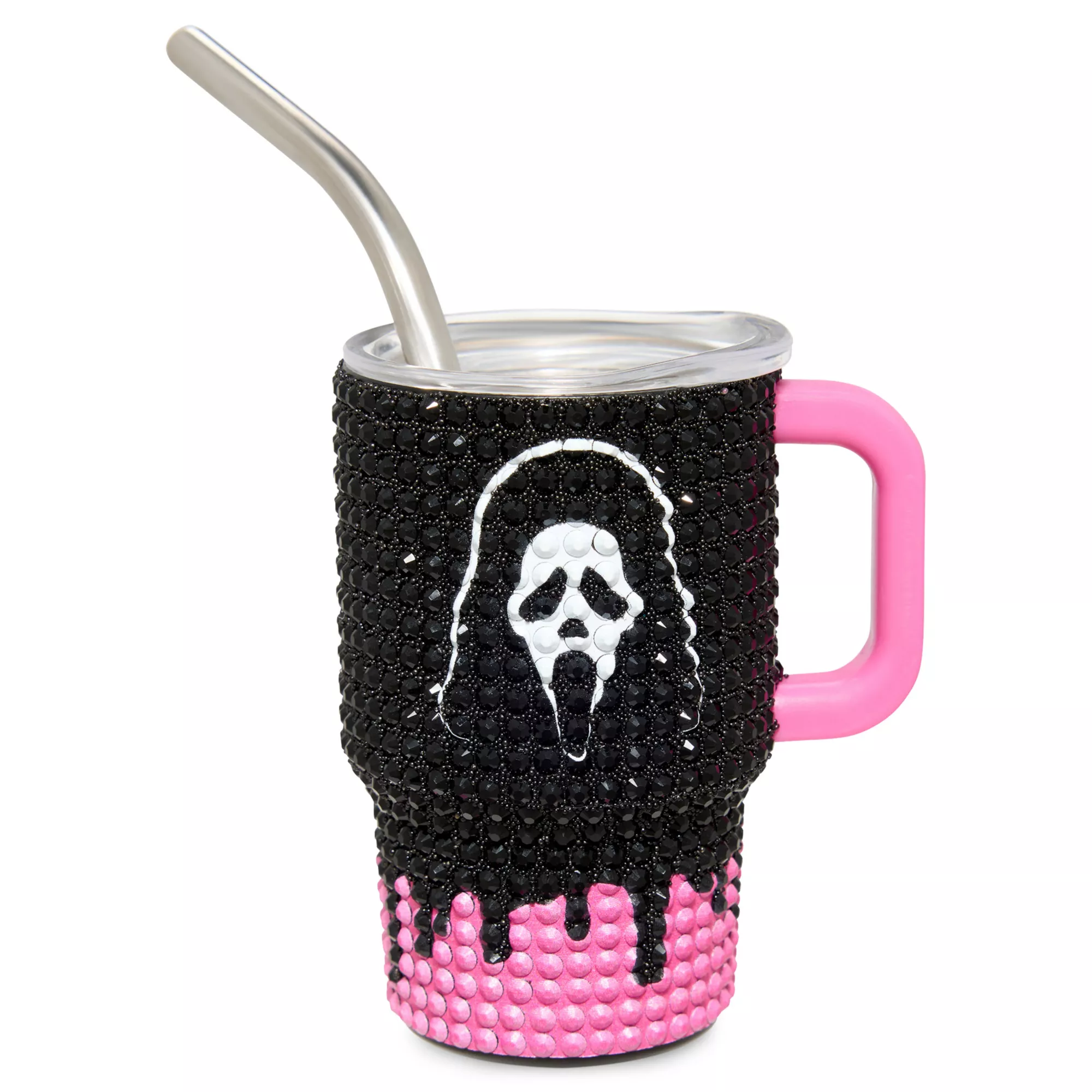 Ghost Face Rhinestone Mini Travel Tumbler with Straw - 3 oz. at Spencer's