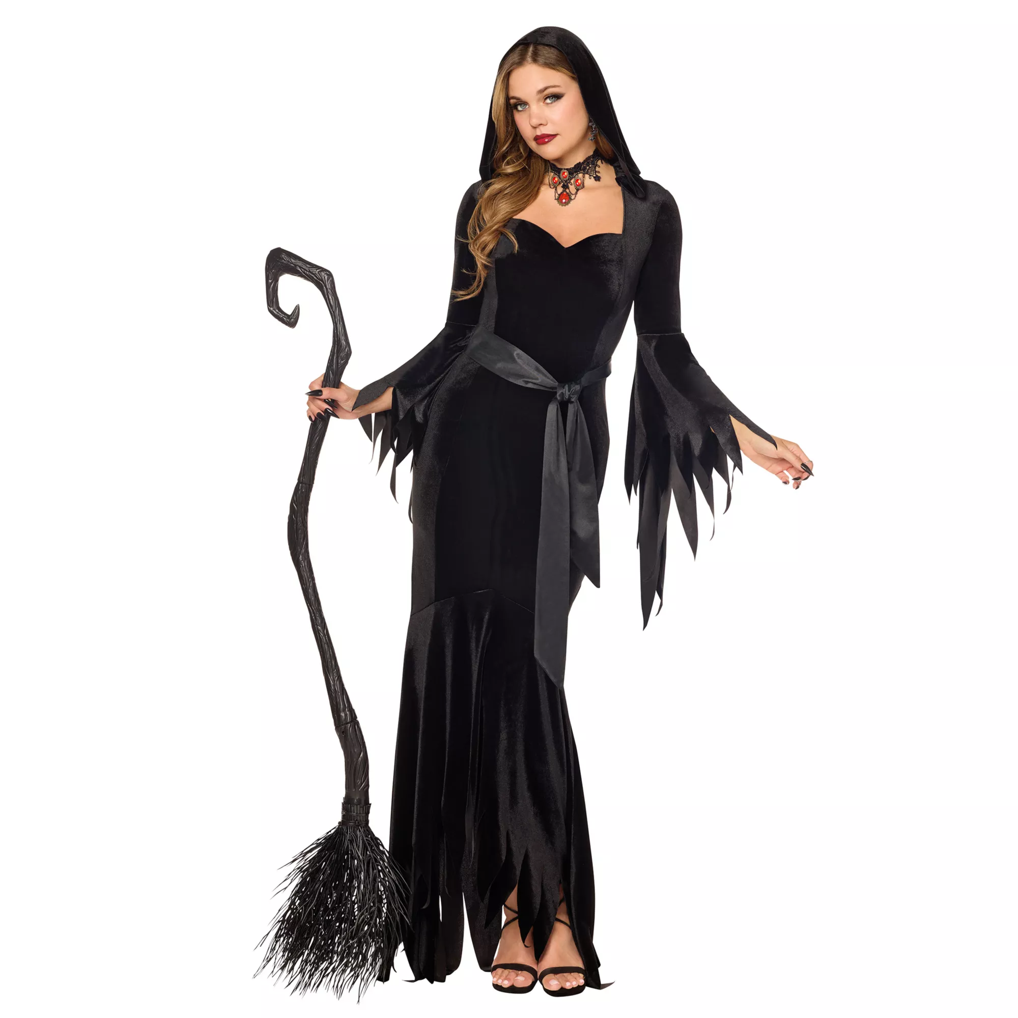 Adult Black Gothic Tattered Hooded Robe at Spirit Halloween