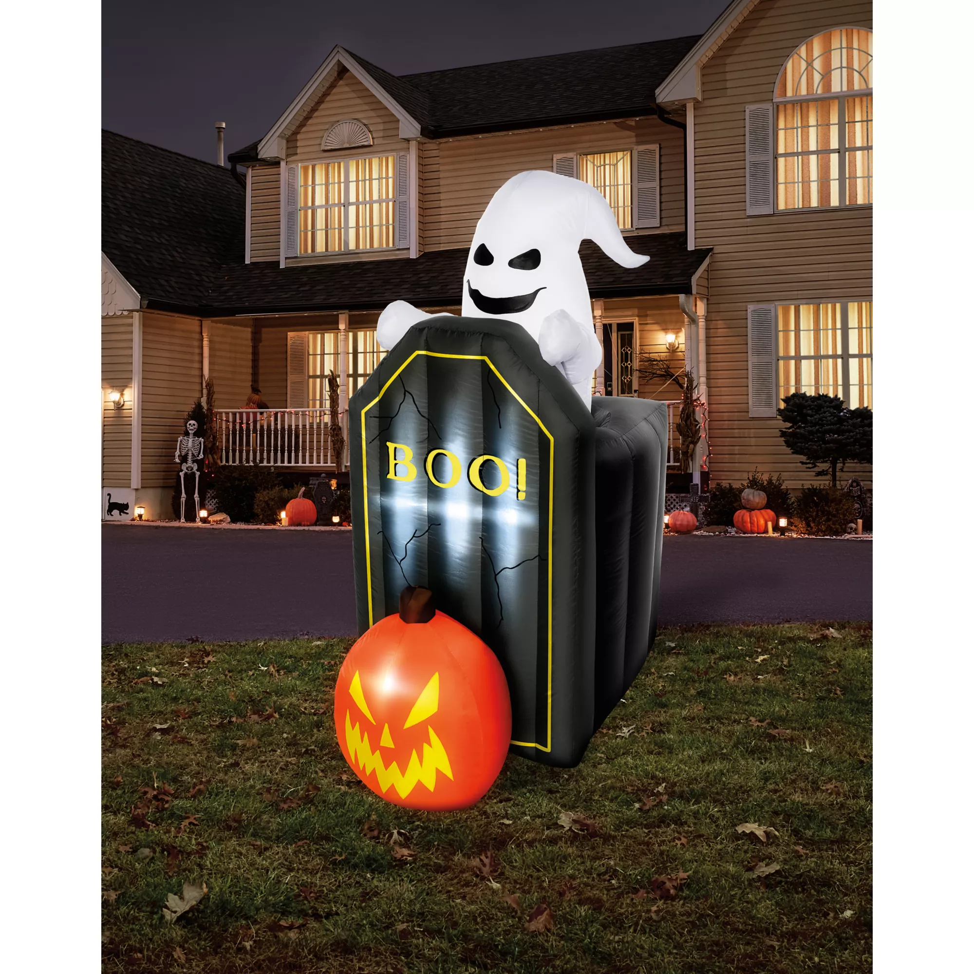 4 Ft 2 In Light-Up Animated Tombstone Ghost Inflatable Decoration at Spirit Halloween