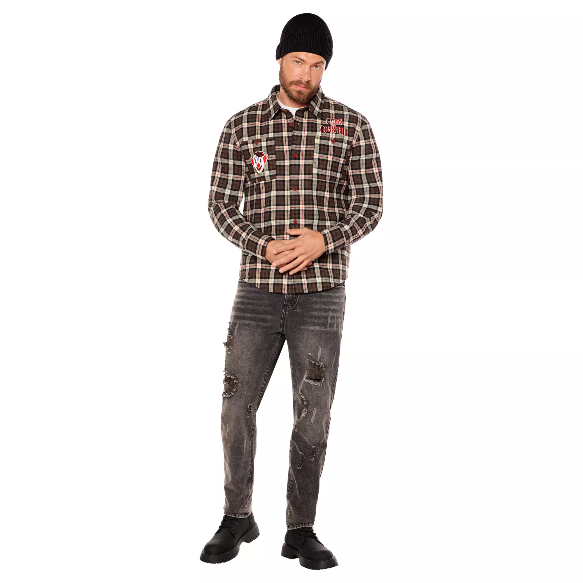 Adult Clown in a Cornfield Flannel Shirt at Spirit Halloween