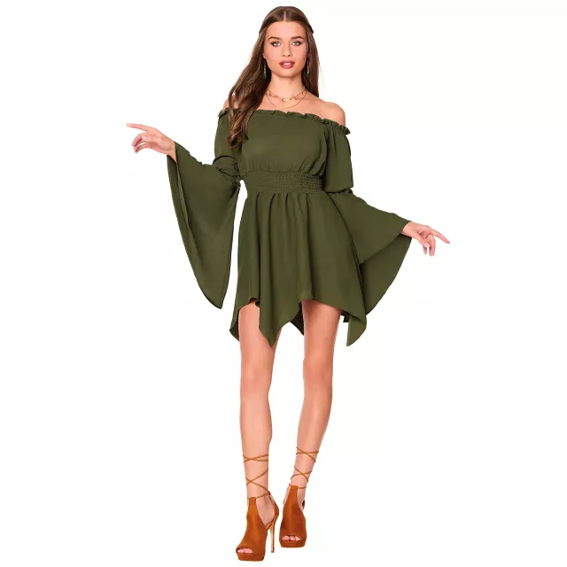 Adult Olive Green Short Peasant Dress