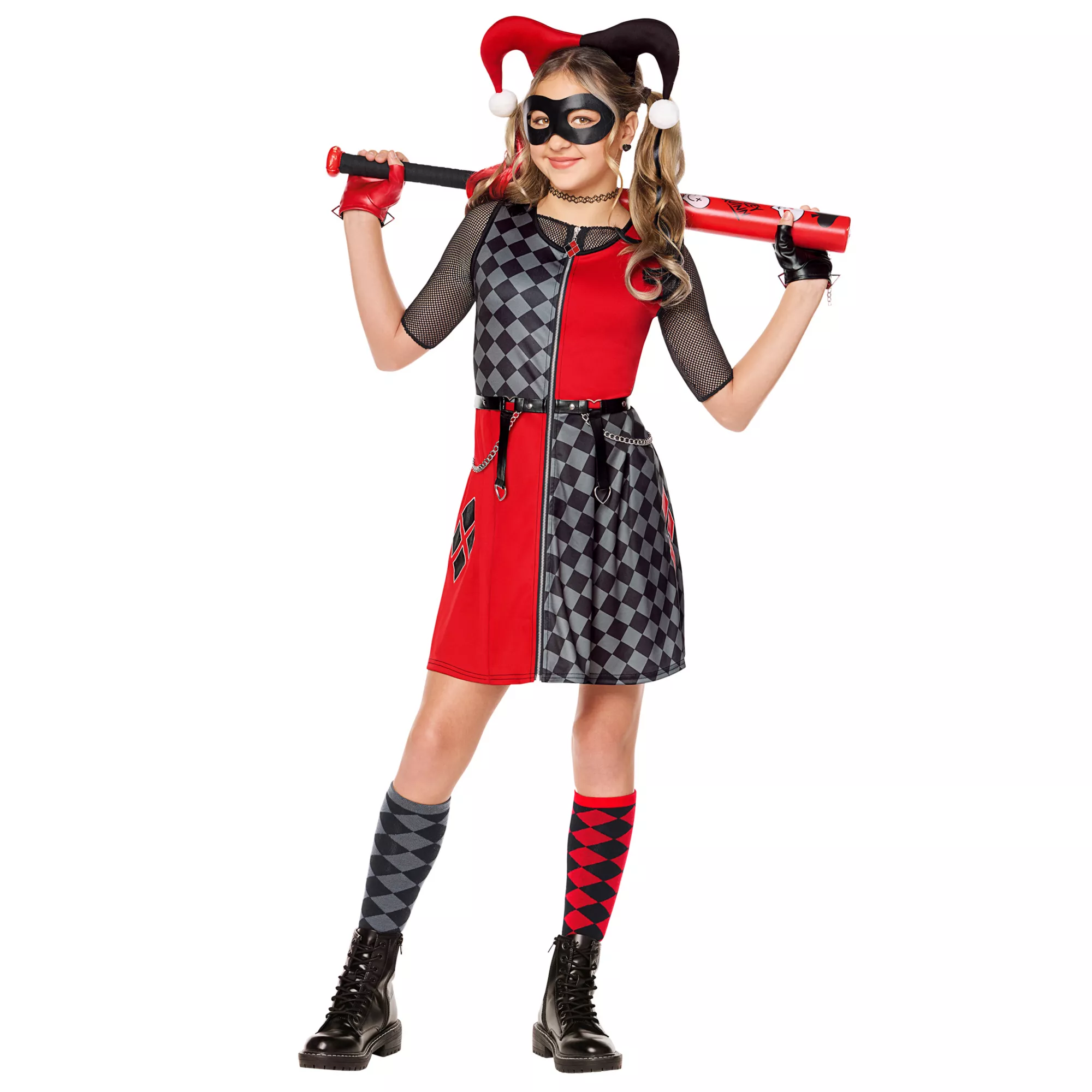 Kids Harley Quinn Checkered Dress Costume - DC Villains at Spirit Halloween