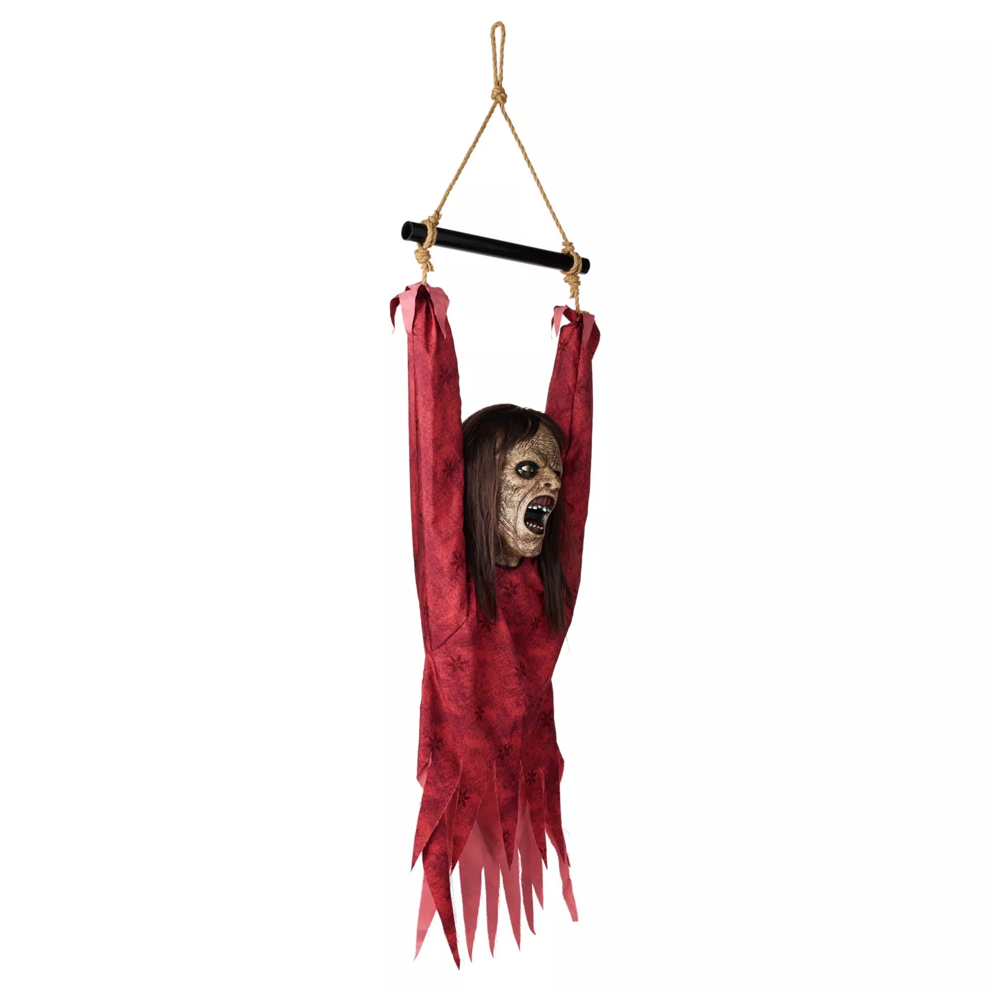 Half Body Hanging Female Zombie at Spirit Halloween