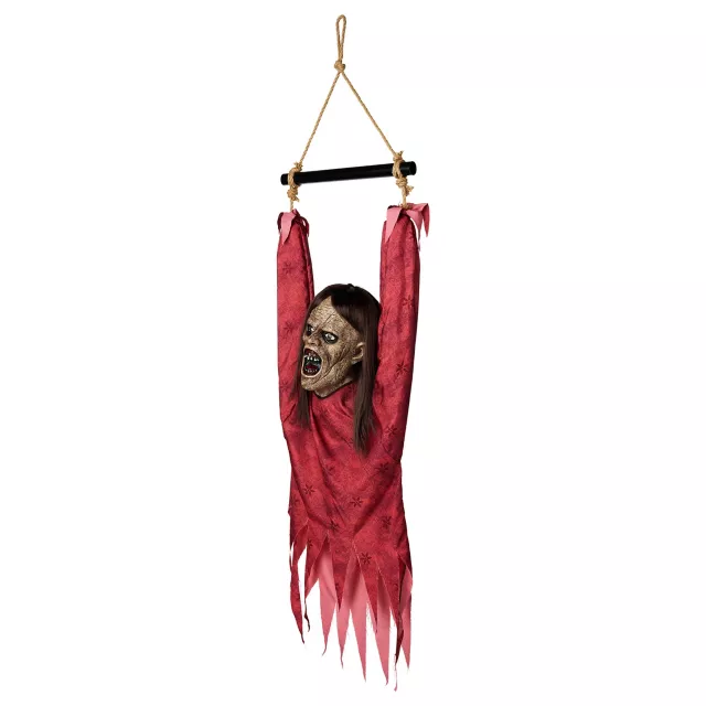 Half Body Hanging Female Zombie at Spirit Halloween