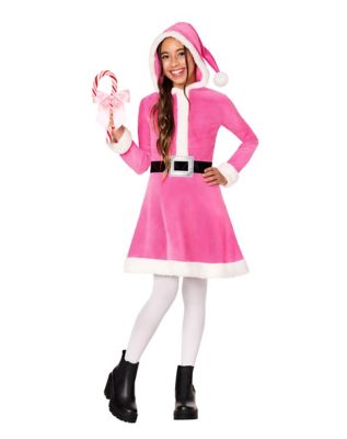 Kids Hot Pink Santa Hooded Dress Costume