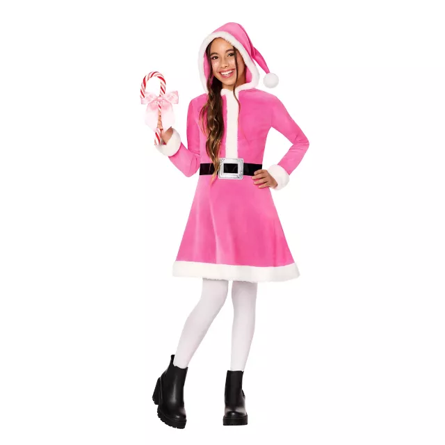 christmas hooded dress Kids Hot Pink Santa Costume Abercrombie & Fitch long