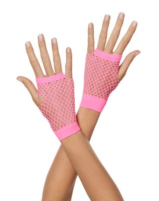 Neon Pink Short Fishnet Gloves 