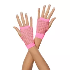 Neon Pink Short Fishnet Gloves at Spirit Halloween