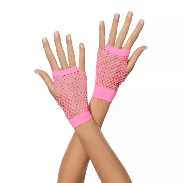 Neon Pink Short Fishnet Gloves at Spirit Halloween