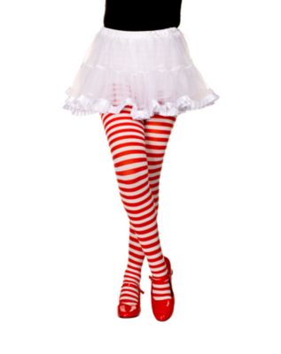 Kids Red and White Opaque Striped Tights 