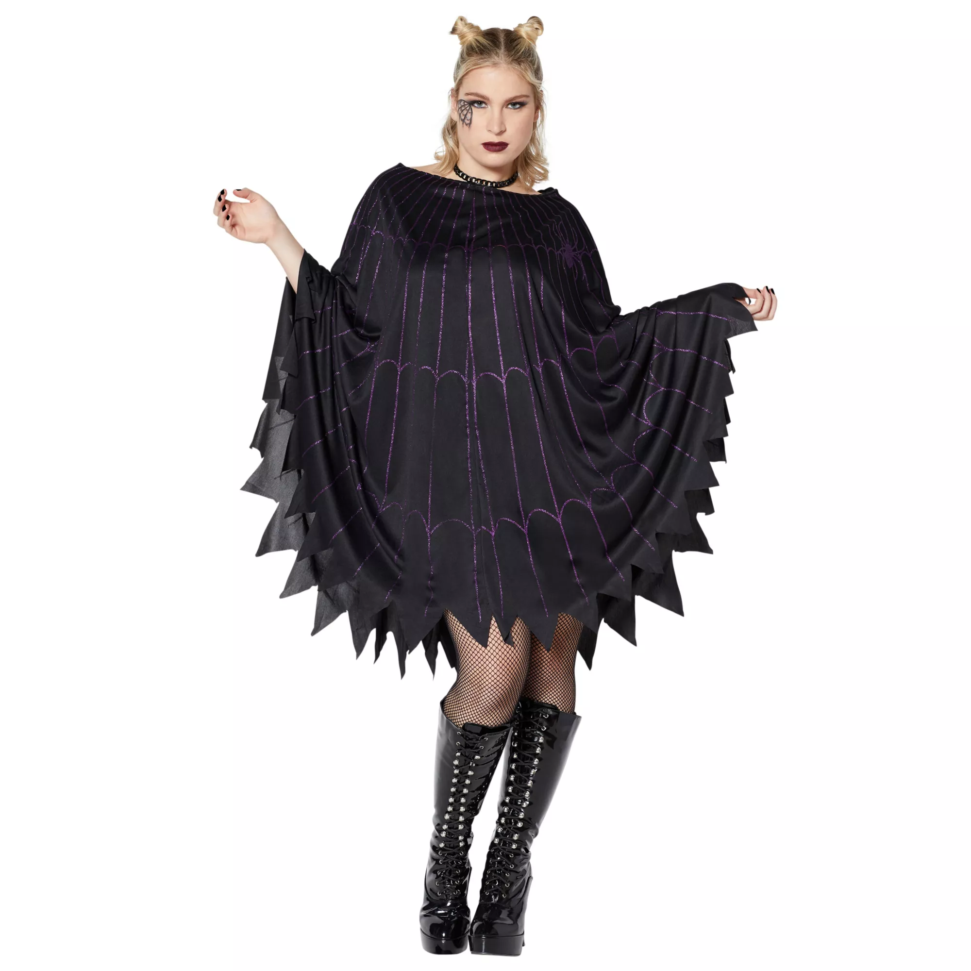 Spider Web Black and Purple Poncho at Spencer's