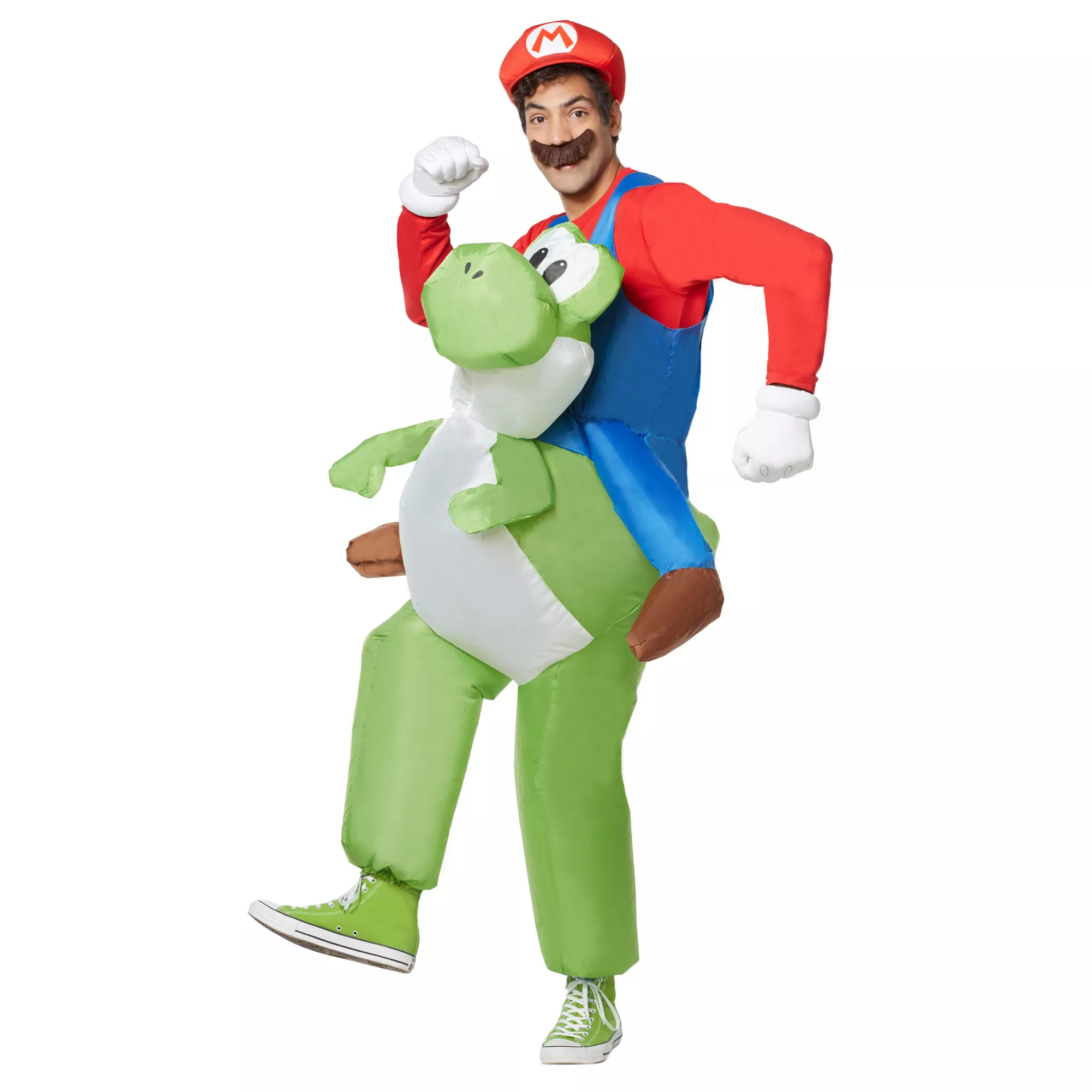 Mario Riding Yoshi Inflatable Adult Mens Costume at Spirit Halloween
