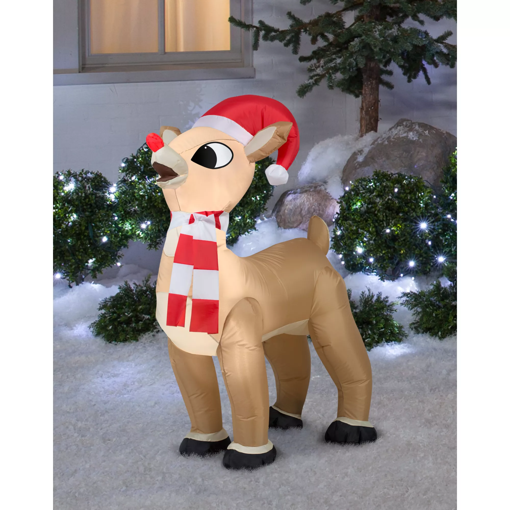 3.5 Ft Rudolph with Hat and Scarf Inflatable Decoration - Rudolph the Red-Nosed Reindeer at Spencer's