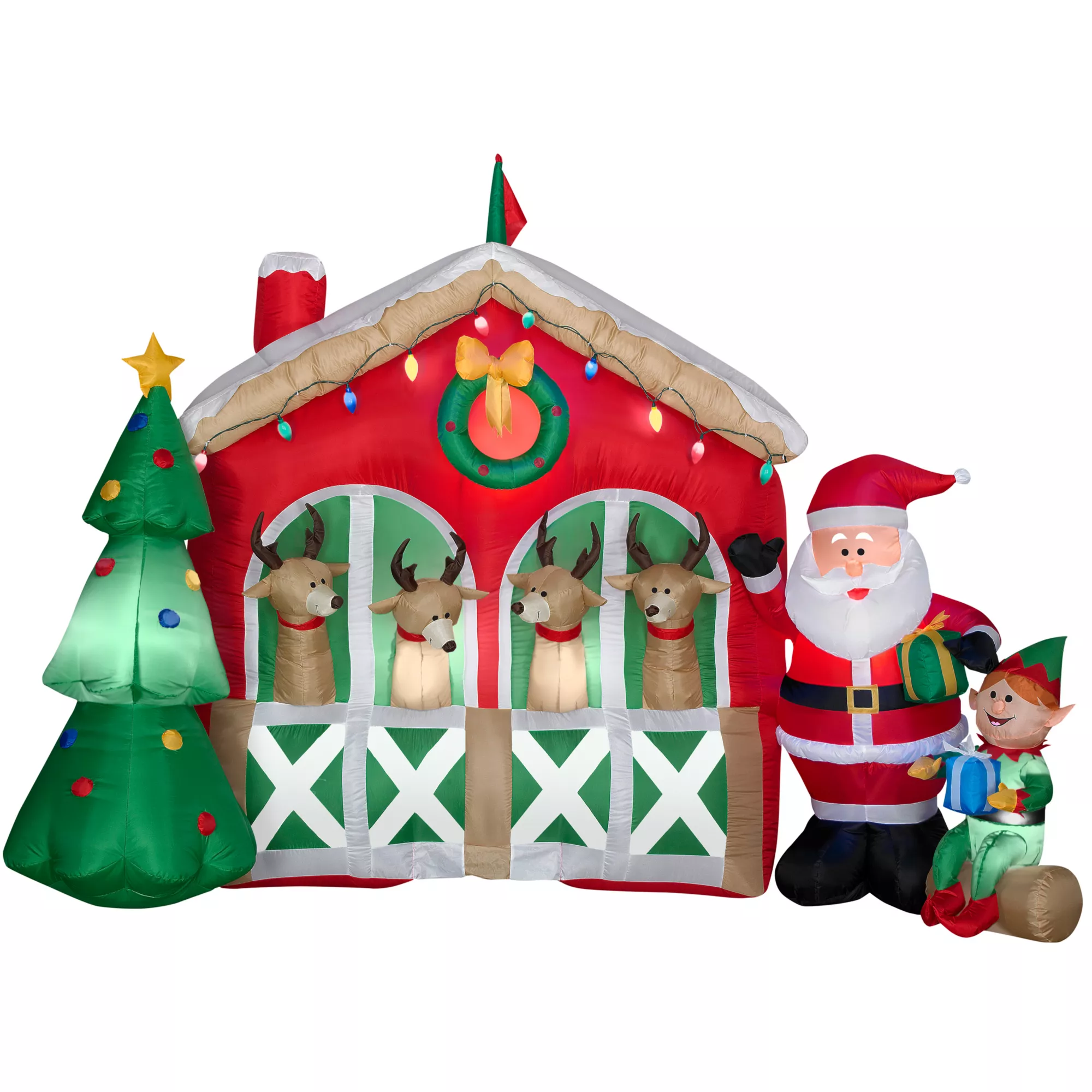 6 Ft Light-Up Reindeer Stable Scene Inflatable at Spirit Halloween
