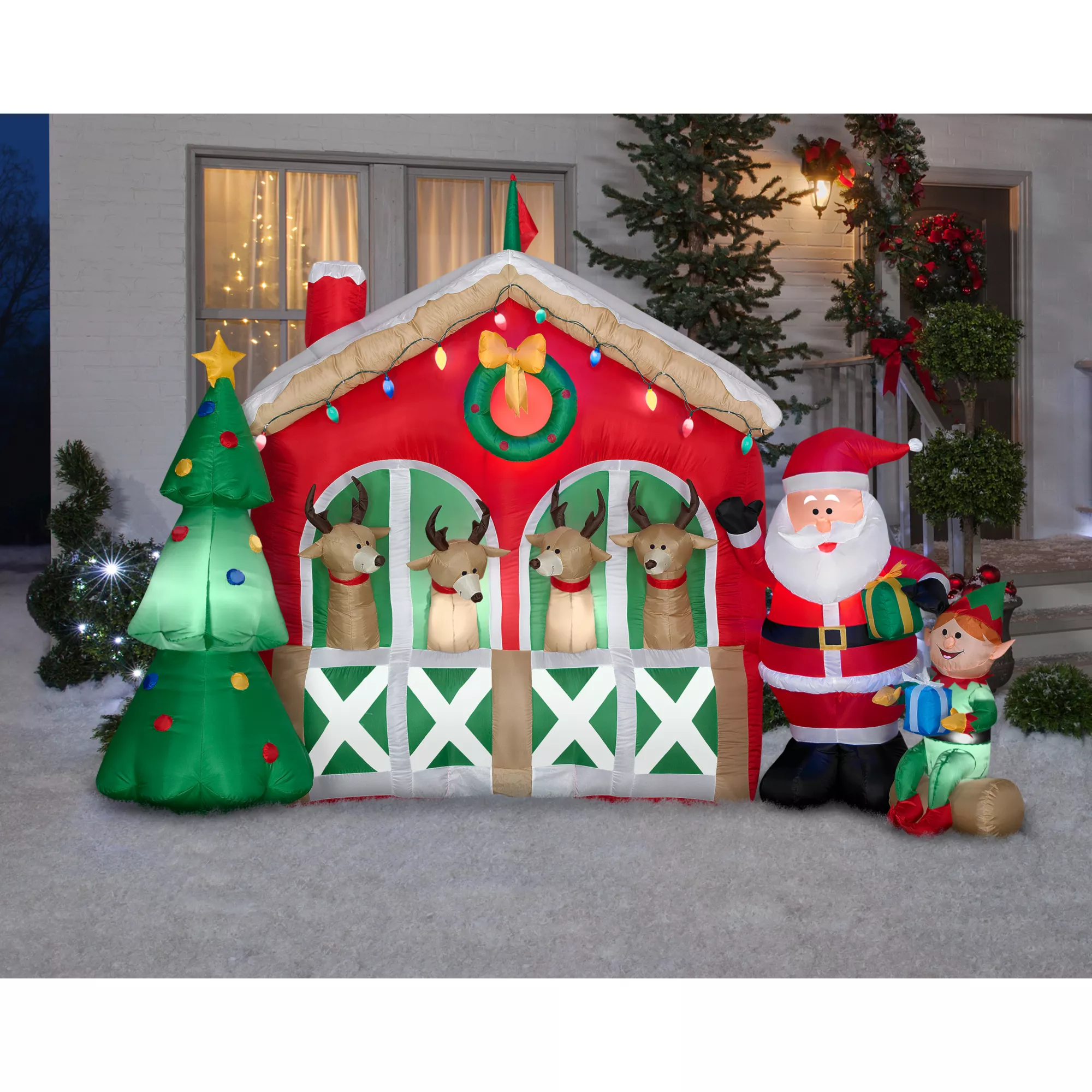 6 Ft Light-Up Reindeer Stable Scene Inflatable at Spirit Halloween