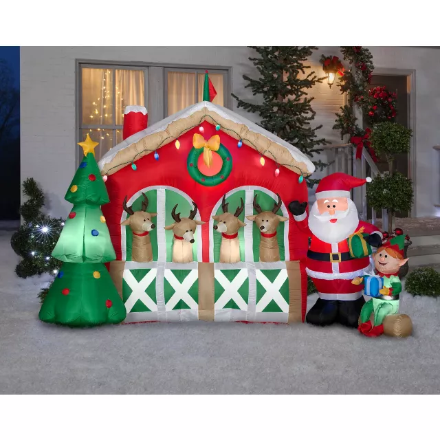 6 Ft Light-Up Reindeer Stable Scene Inflatable at Spirit Halloween