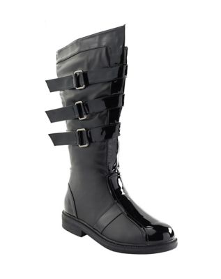 Black Walker Boots With Patent Leather Detail