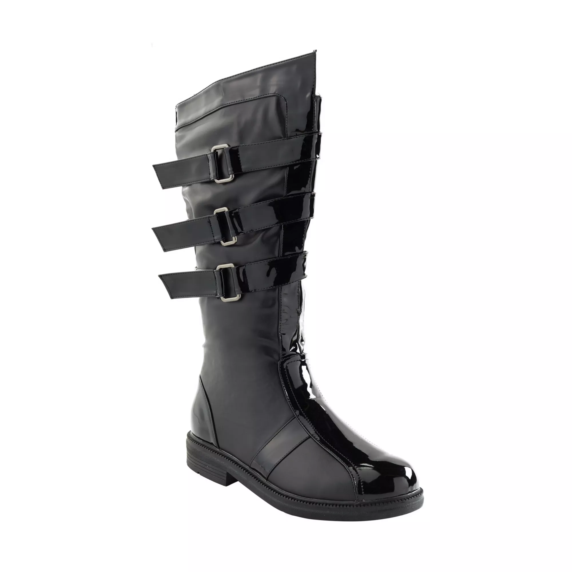 Black Walker Boots With Patent Leather Detail at Spirit Halloween
