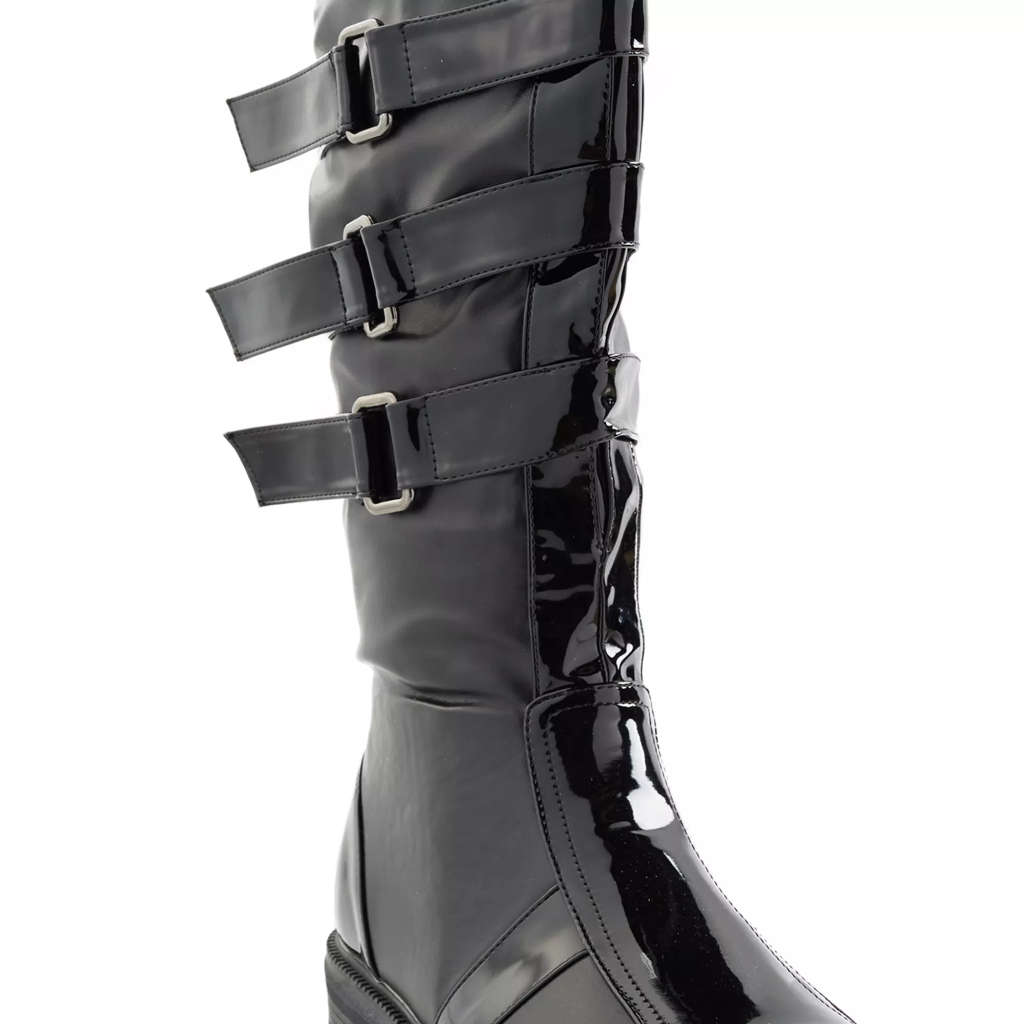 Black Walker Boots With Patent Leather Detail at Spirit Halloween