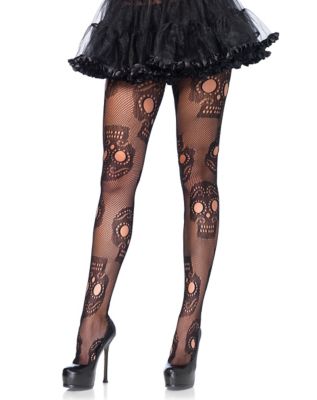 Adult Black Decorated Skull Tights