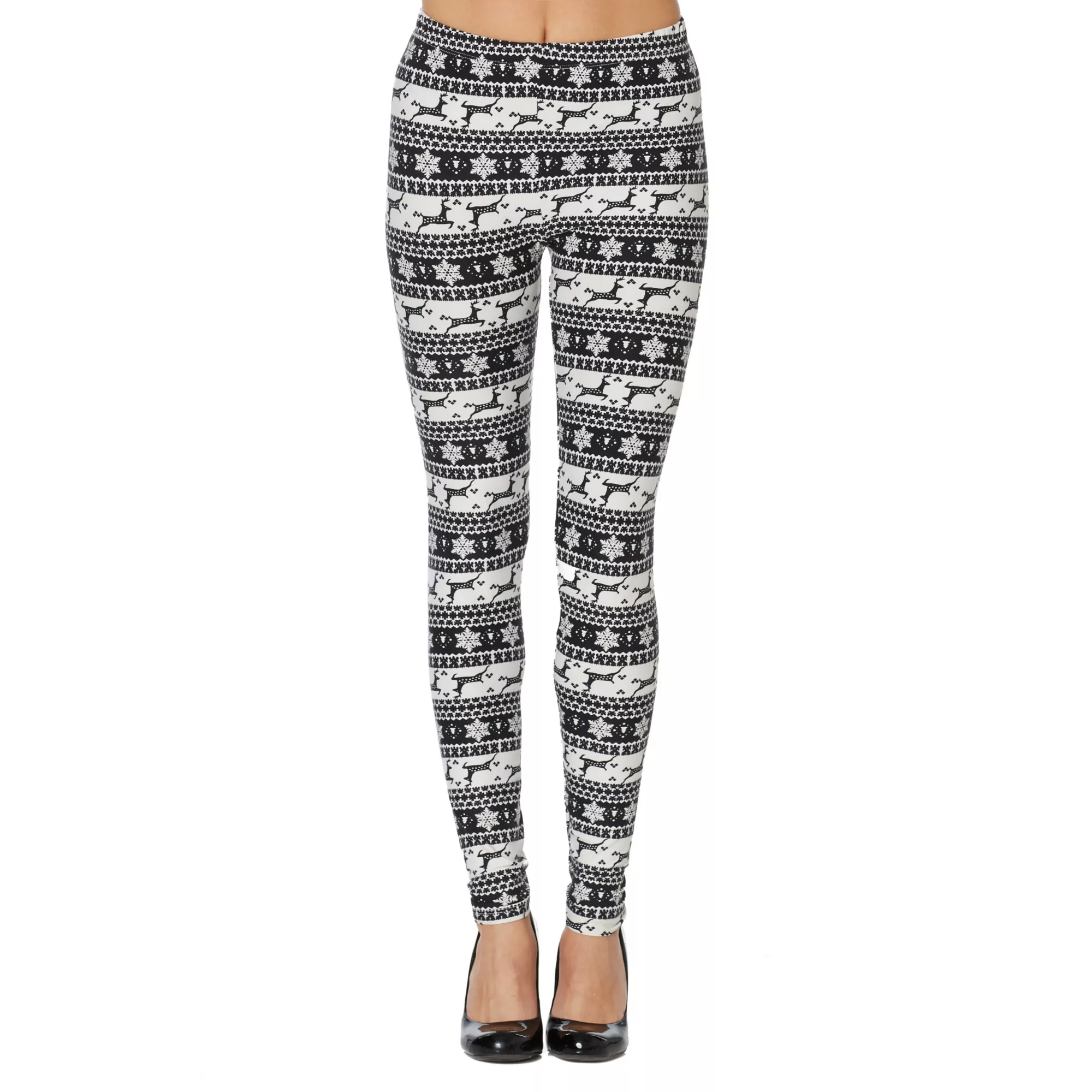 Adult Black and White Ugly Reindeer Leggings at Spencer's