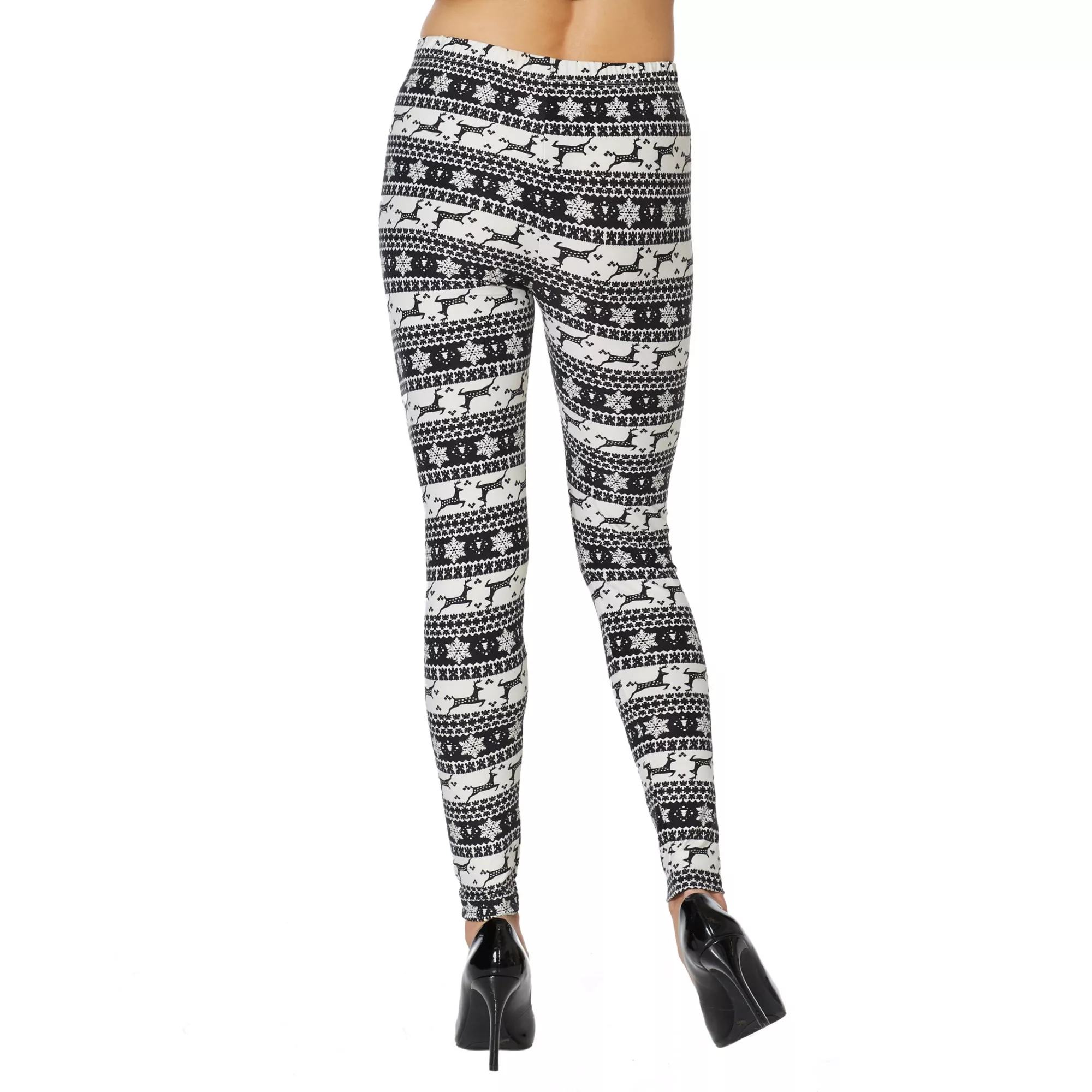 Adult Black and White Ugly Reindeer Leggings at Spencer's