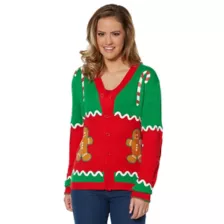 Adult Gingerbread Ugly Christmas Sweater Cardigan at Spencer's