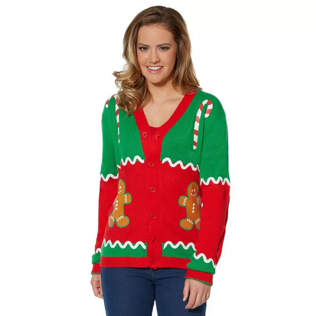 Adult Gingerbread Ugly Christmas Sweater Cardigan at Spencer's