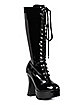 Lace Up Black Knee-High Boots