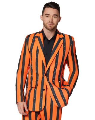 Adult Orange and Black Light Up Striped Suit