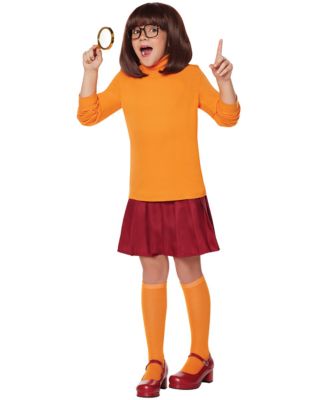 Velma Cosplay Uniform Anime Woman Orange Top Skirt Socks Halloween