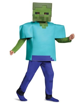 Minecraft Kids Costume Steve Creeper Cosplay Halloween Jumpsuit Mask Fancy  Dress