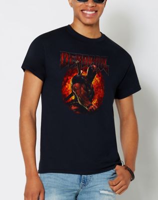 Marvel Men's Deadpool Muscles and Flames, Short Sleeve T-Shirt - Black