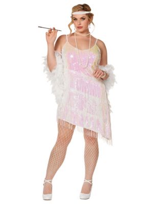 Adult Darling Flapper Plus Size Dress Costume, White, 1x - Spirit Halloween