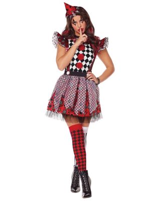 Adult Circus Misfit Clown Plus Size Costume, Black/Red, 2X - Spirit Halloween