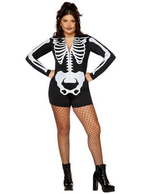 Plus Size Skeleton Romper, Black, 2X - Spirit Halloween
