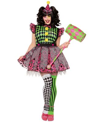Adult Neon Clown Plus Size Costume, Pink, 1X - Spirit Halloween