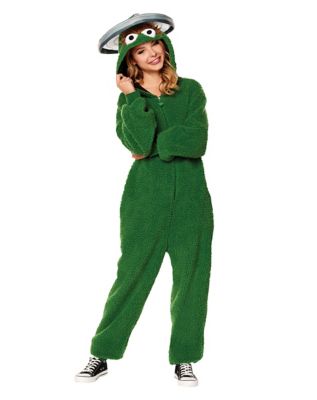 Adult Oscar the Grouch Plus Size Jumpsuit Costume - Sesame Street