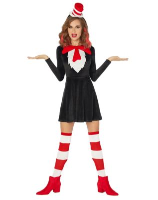 Adult Cat in the Hat Dress Plus Size Costume  Dr. Seuss, Black, 2X - Spirit Halloween