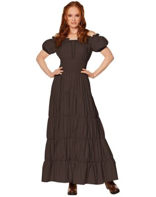 brown peasant dress Adult Dress, Medium brown dress Size:KING Overdress jancember Beaded V Neck Fitted