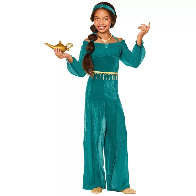 aladdin jasmine dress Kids Princess Costume Disney Color:Silver & Gold ss23ready Sparkly Tulle Sky Blue and sheer overlay