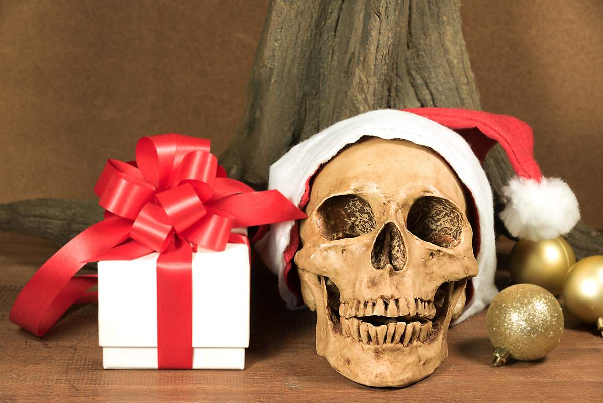 skull wearing Santa hat